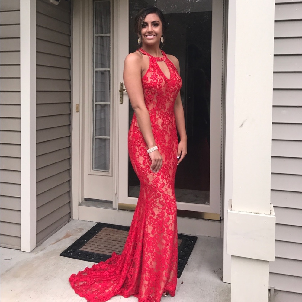 Jovani red lace prom dress